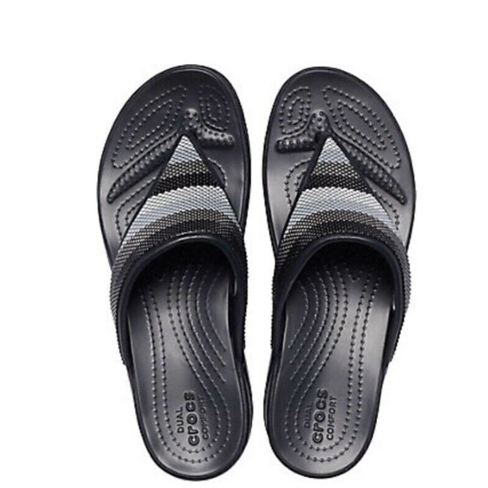 Crocs Monterey Beaded Stripe Wedge Flip Women Sz 4 - NEW